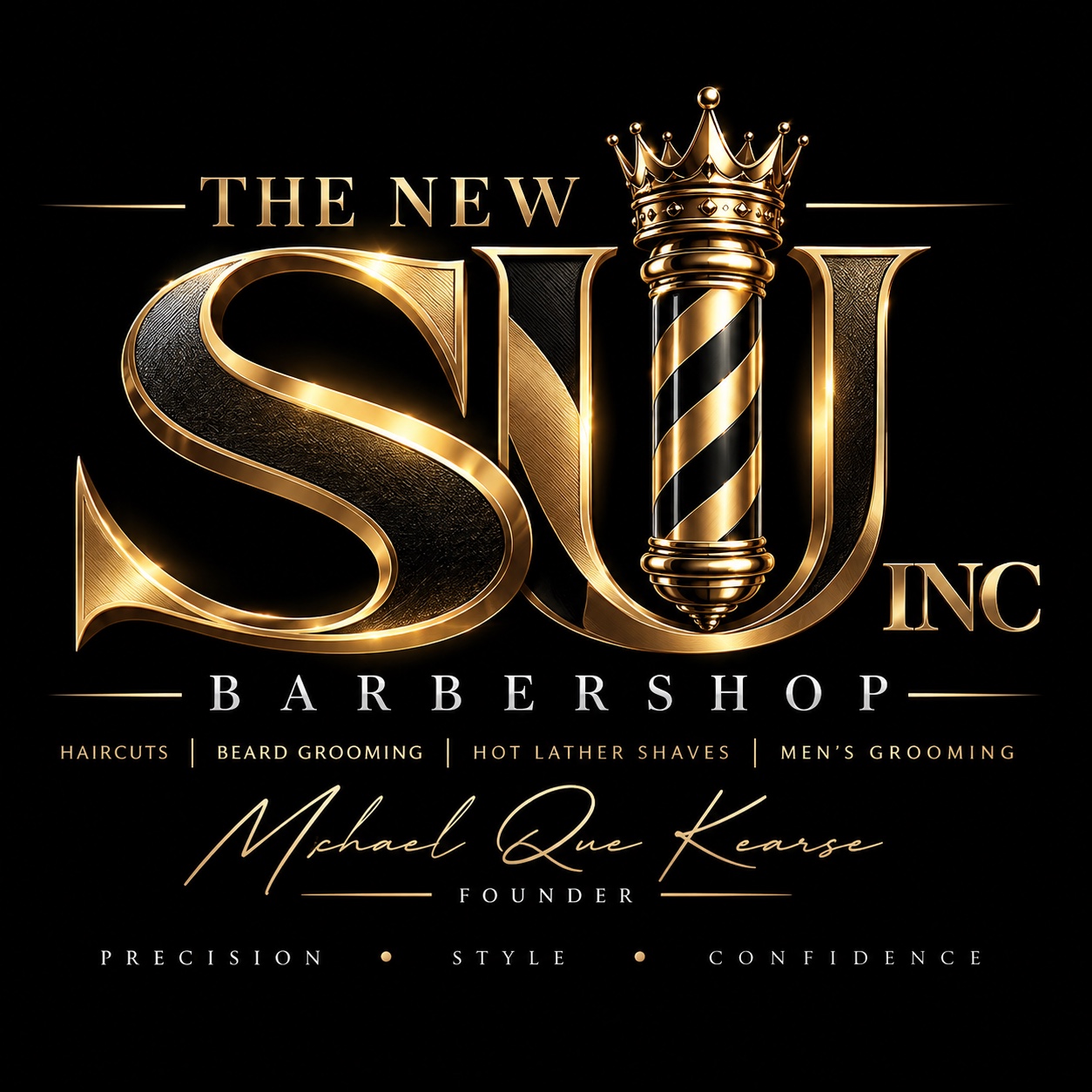 THE NEW SU INC Barbershop official gold and black logo